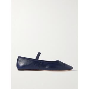 Loeffler Randall Leonie Bow-Embellished Leather Flats - 9.5 - Navy